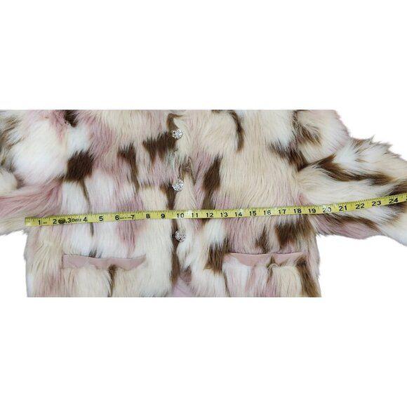 NIMO WANG Faux Fur Jacket Multicolor Pink Brown White |Boho Statement Outerwear - Picture 11 of 13